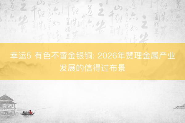 幸運5 有色不啻金銀銅: 2026年贊理金屬產(chǎn)業(yè)發(fā)展的信得過布景